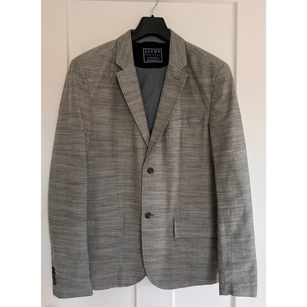 Jachs New York Blazer Men's MEDIUM Gray Cotton Stripe Lined Pockets Notch Lapel